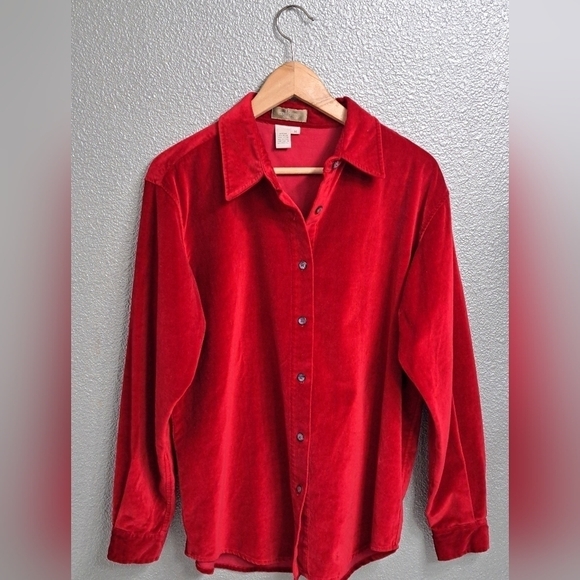 The Territory Ahead Red Velour Button Up Shirt - Picture 5 of 7